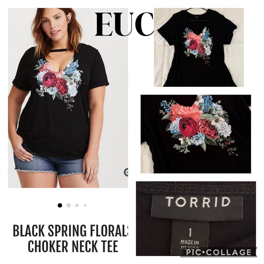 Black Spring Floral Choker Cutout Tee - Torrid